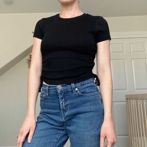 Guess black ruched drawstring ribbed crop top